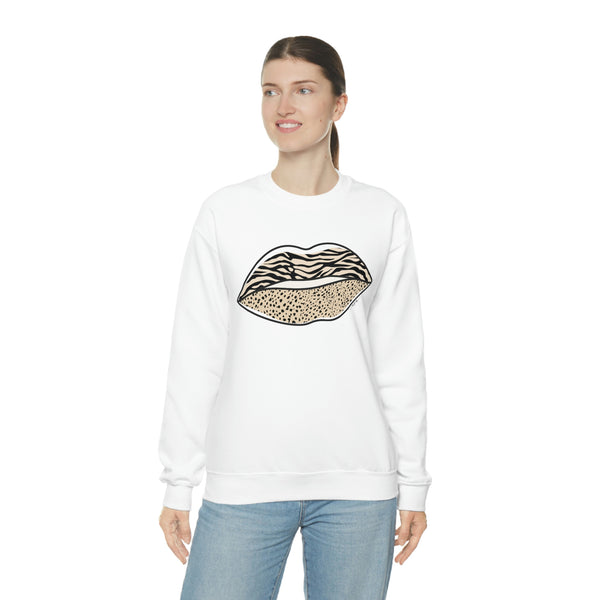 Leopard Zebra Lips Kiss Pout Unisex Crewneck Sweatshirt
