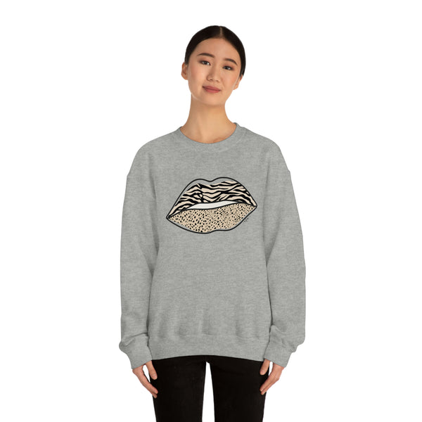 Leopard Zebra Lips Kiss Pout Unisex Crewneck Sweatshirt