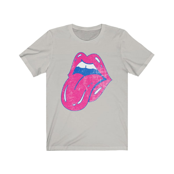 Hot Pink Lips Tongue Out Distressed Unisex Tee