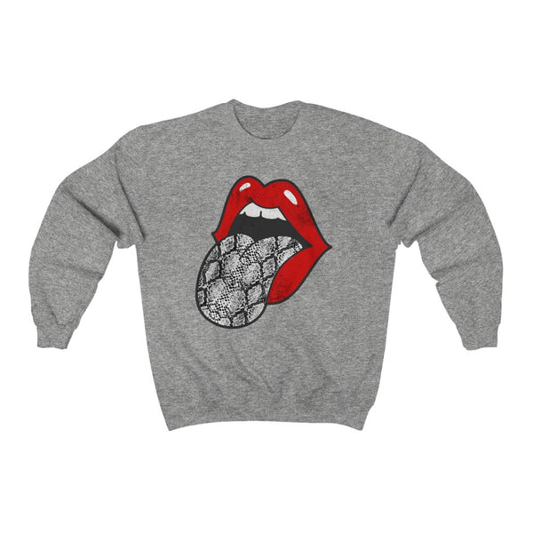 Red Lips Snakeskin Tongue Out Distressed Unisex Sweatshirt