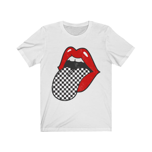 Red Lips Checkered Tongue Out Distressed Unisex Tee