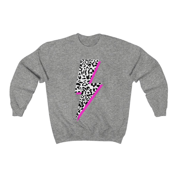 Leopard Pink Lightning Bolt Unisex Crewneck Sweatshirt