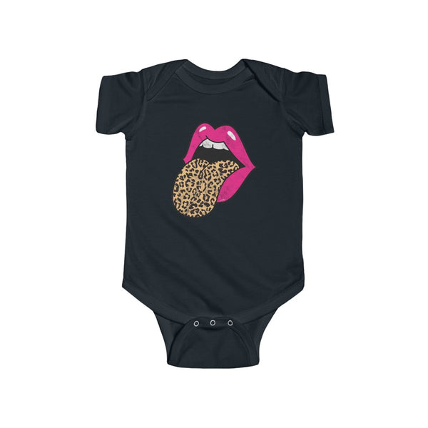 Baby - Pink Lips Leopard Tongue Out Distressed Onesie Infant Rip Snap Tee