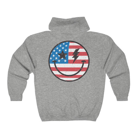 American Flag Smiley Face Zip Up Hoodie
