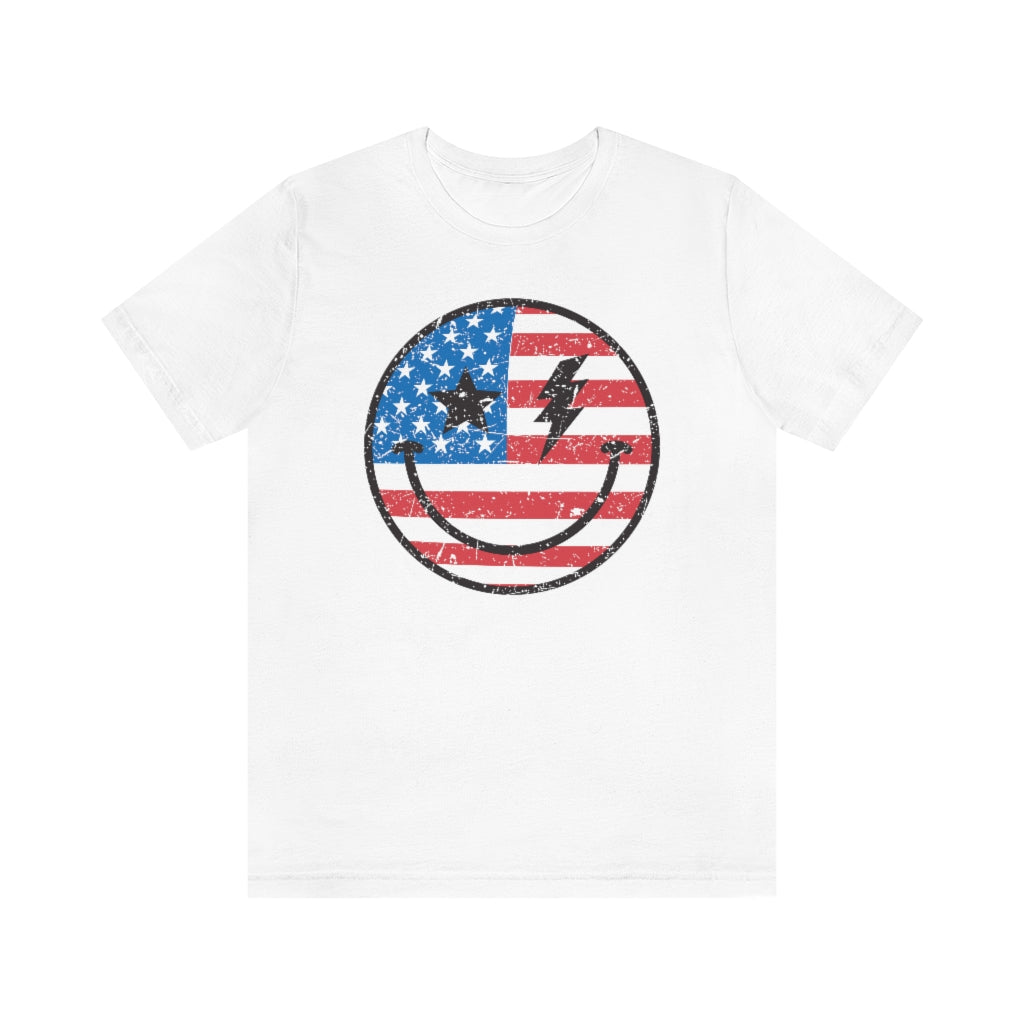 American Flag Smiley Face Unisex Tee