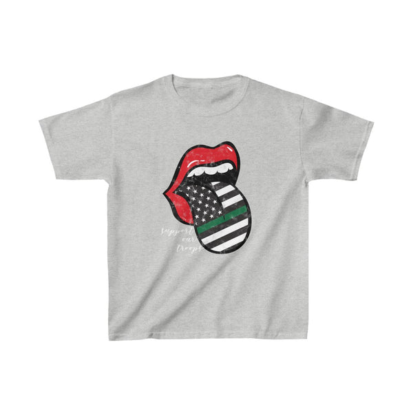 Youth - Military Flag Tongue Support The Troops Kids Tee
