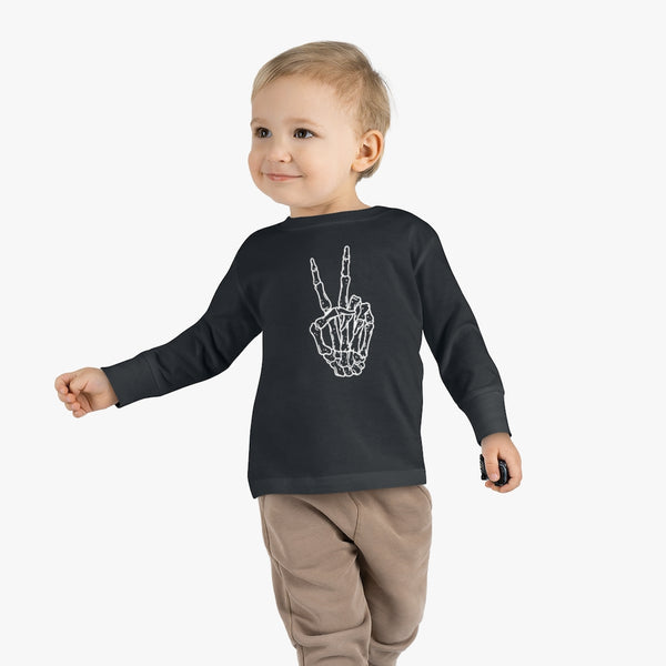 Peace Sign Skeleton Hand Toddler Long Sleeve Tee