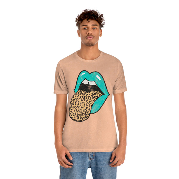 Aqua Lips Leopard Tongue Out Distressed Tee