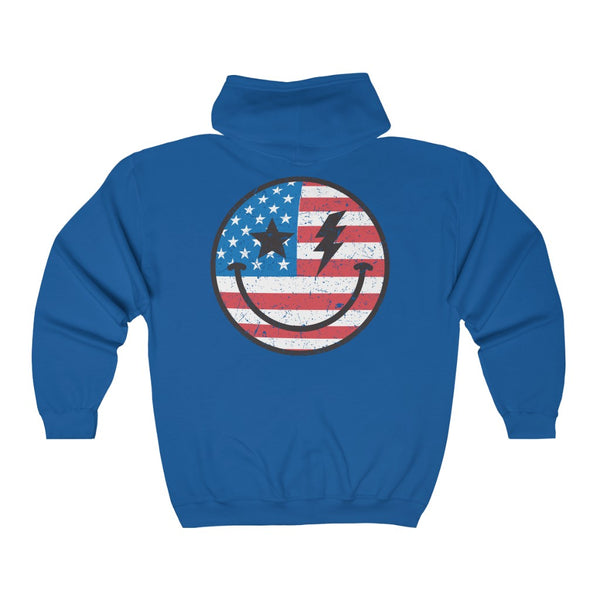 American Flag Smiley Face Zip Up Hoodie