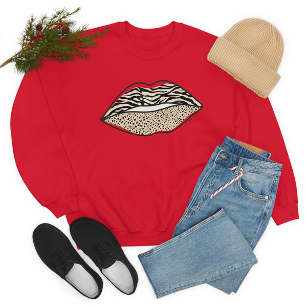 Leopard Zebra Lips Kiss Pout Unisex Crewneck Sweatshirt