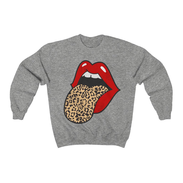 Red Lips Leopard Tongue Out Distressed Unisex Sweatshirt