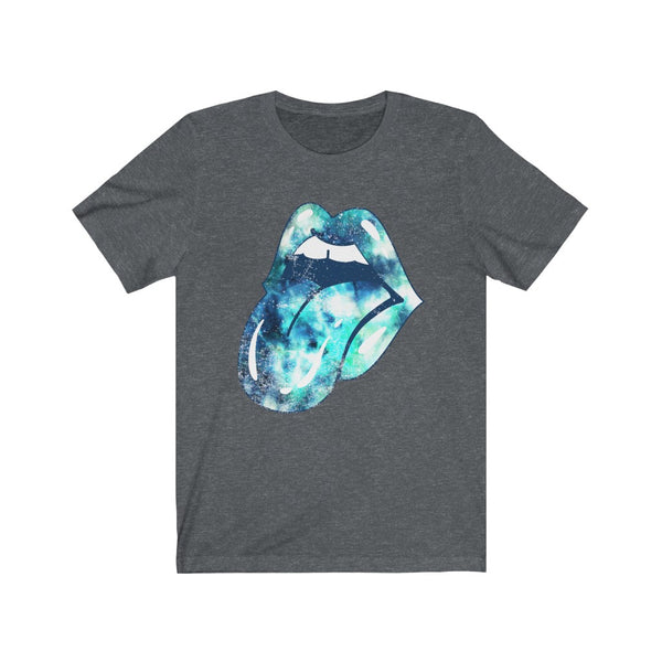 Blue Tie Dye Lips Tongue Out Distressed Unisex Tee