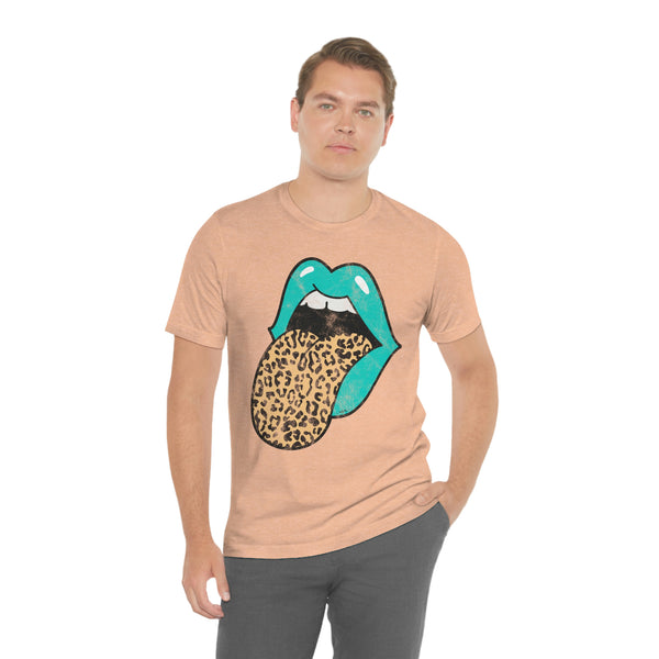 Aqua Lips Leopard Tongue Out Distressed Tee