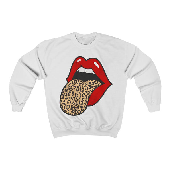 Red Lips Leopard Tongue Out Distressed Unisex Sweatshirt