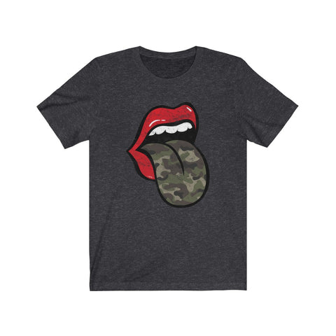 Red Lips Camo Tongue Out Distressed Unisex Tee