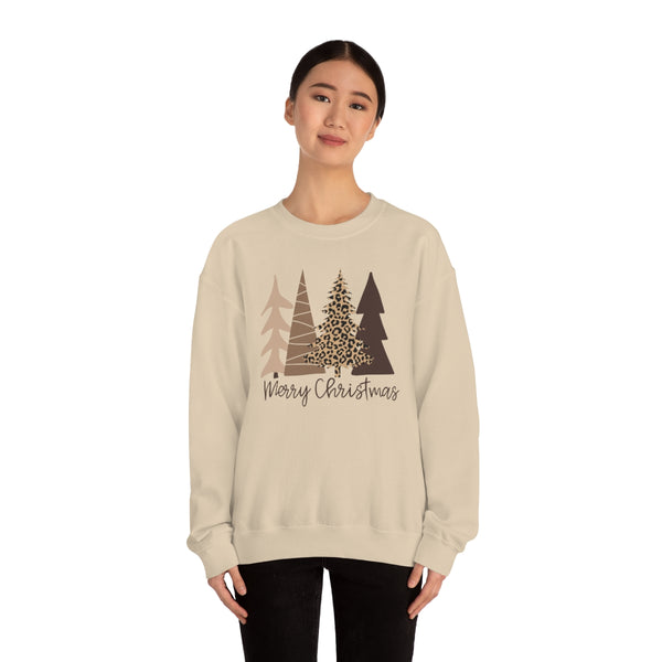 Brown Leopard Christmas Trees Unisex Sweatshirt