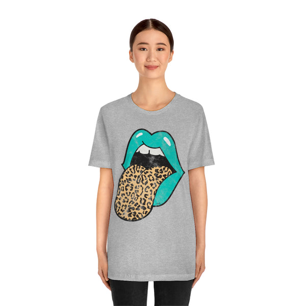 Aqua Lips Leopard Tongue Out Distressed Tee