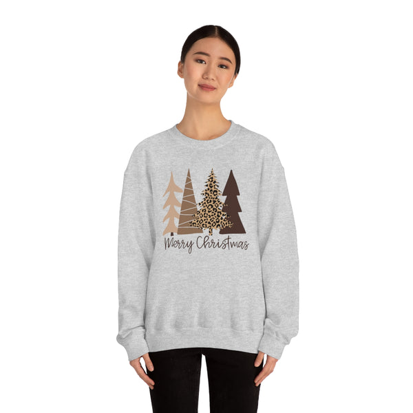Brown Leopard Christmas Trees Unisex Sweatshirt