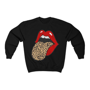 Red Lips Leopard Tongue Out Distressed Unisex Sweatshirt