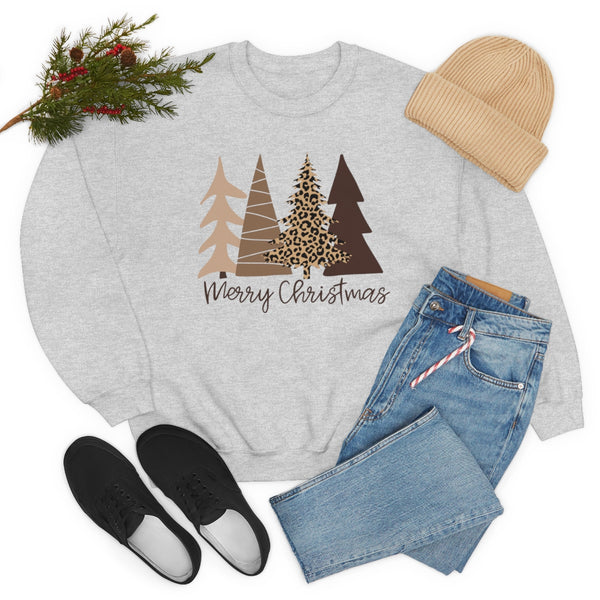 Brown Leopard Christmas Trees Unisex Sweatshirt