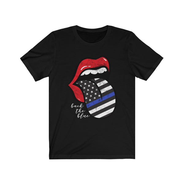 Police Blue Line Back the Blue Flag Tongue Distressed Unisex Tee