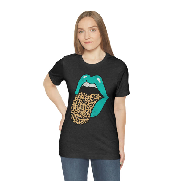 Aqua Lips Leopard Tongue Out Distressed Tee