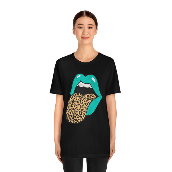 Aqua Lips Leopard Tongue Out Distressed Tee