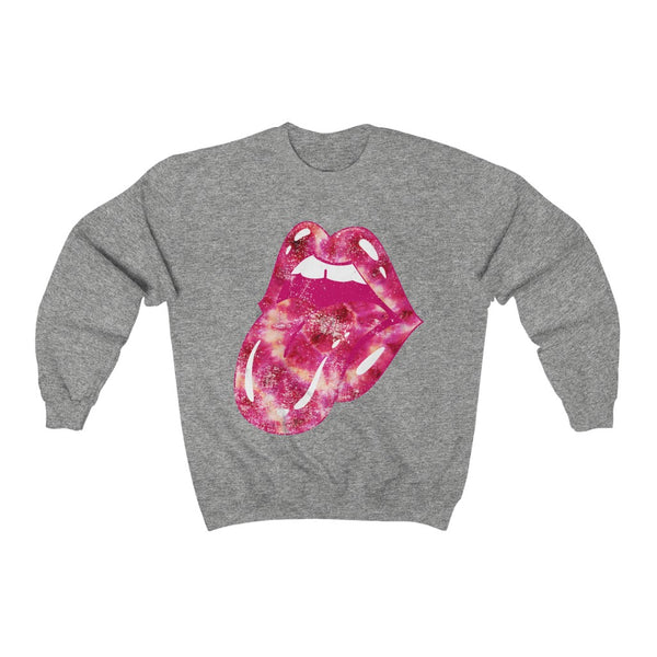 Tie Dye Lips Tongue Out Pinks Distressed Unisex Sweatshirt