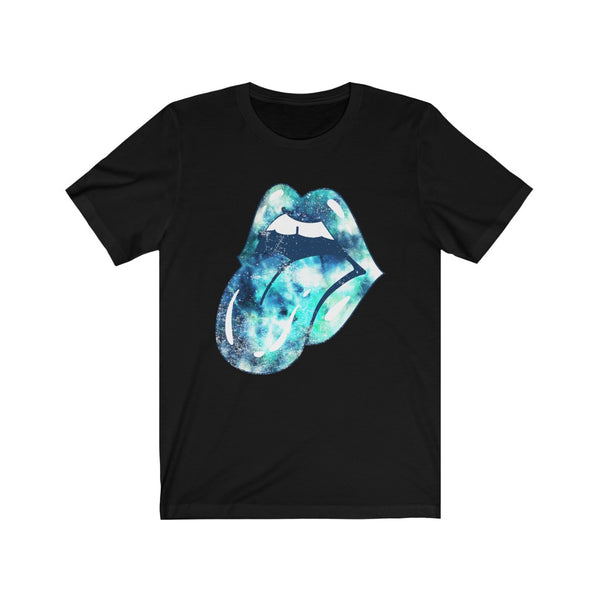 Blue Tie Dye Lips Tongue Out Distressed Unisex Tee