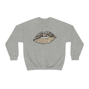 Leopard Zebra Lips Kiss Pout Unisex Crewneck Sweatshirt