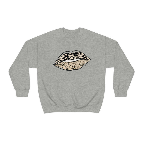 Leopard Zebra Lips Kiss Pout Unisex Crewneck Sweatshirt