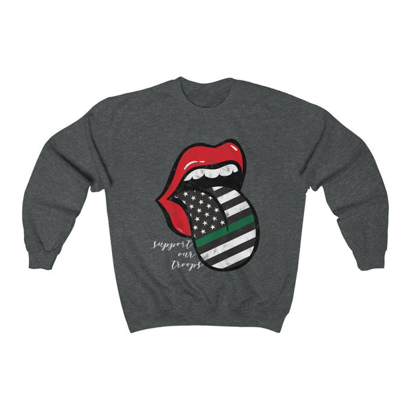 Military Flag Tongue Out Support Our Troops Distressed Unisex Sweatshirt