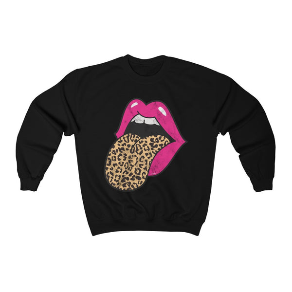 Pink Lips Leopard Tongue Out Distressed Unisex Sweatshirt