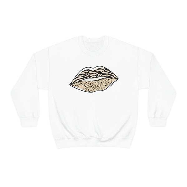 Leopard Zebra Lips Kiss Pout Unisex Crewneck Sweatshirt