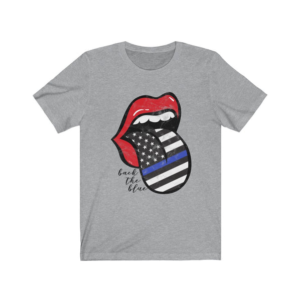 Police Blue Line Back the Blue Flag Tongue Distressed Unisex Tee