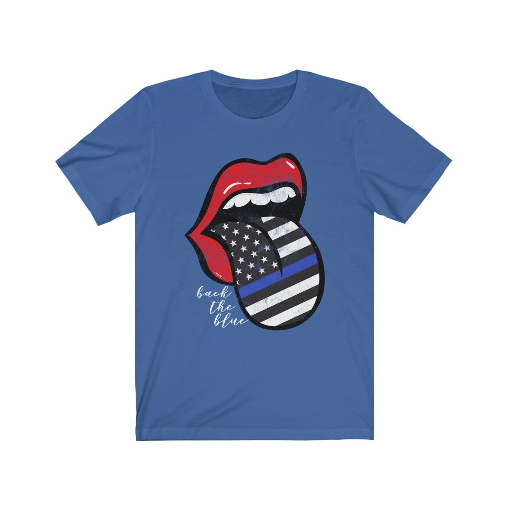 Police Blue Line Back the Blue Flag Tongue Distressed Unisex Tee
