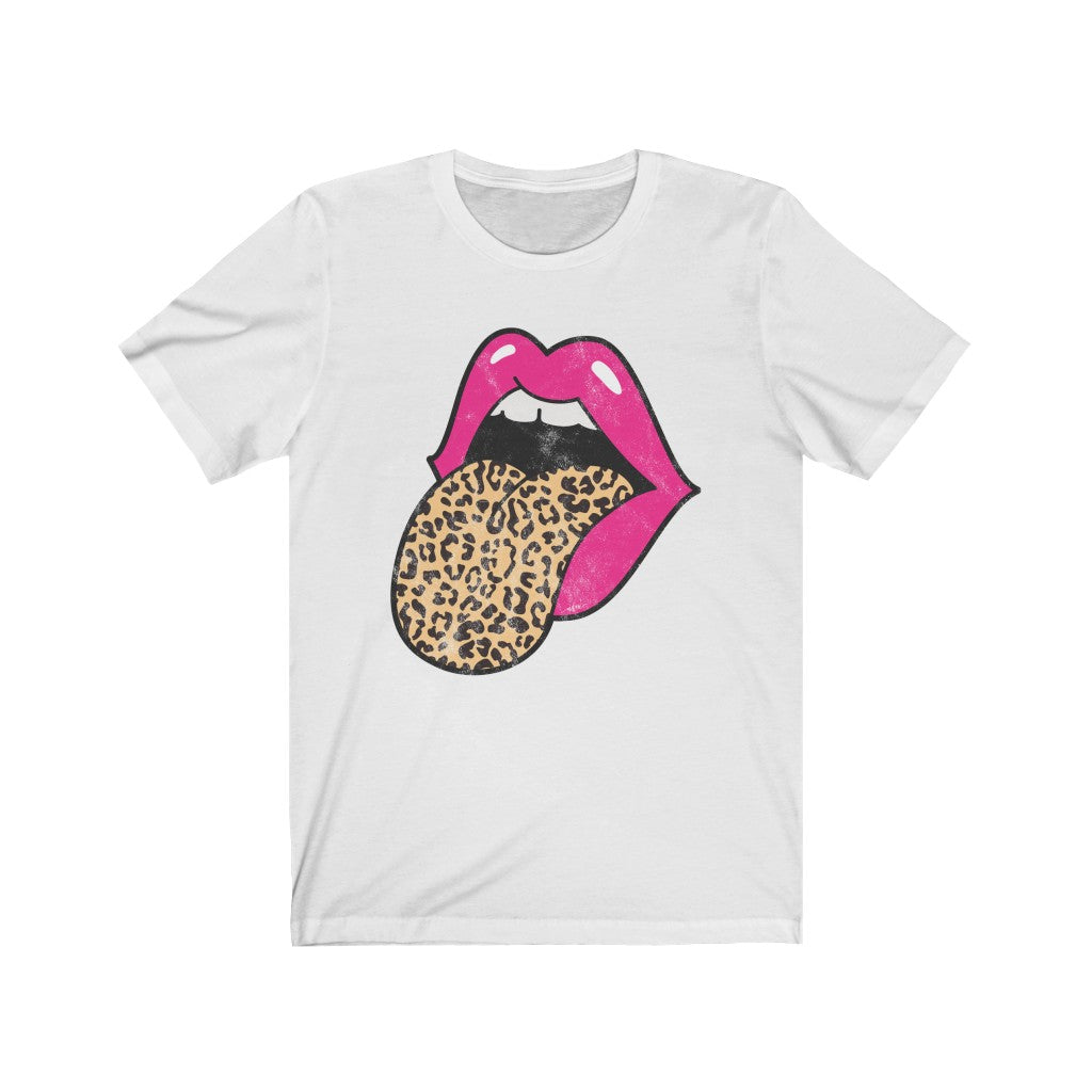 Pink Lips Leopard Tongue Out Distressed Unisex Tee