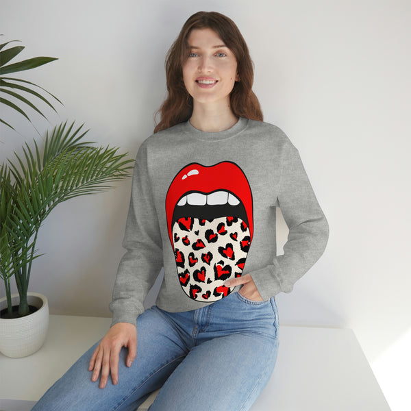 Valentine Hearts Tongue Out Unisex Crewneck Sweatshirt