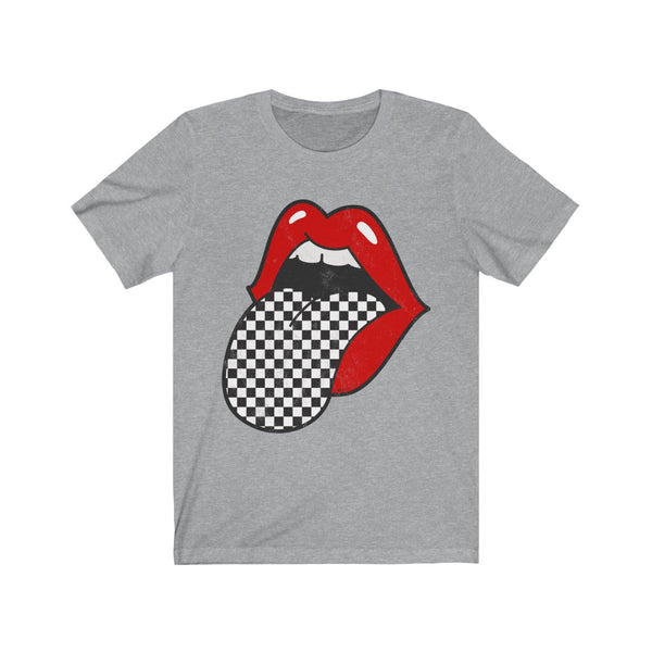 Red Lips Checkered Tongue Out Distressed Unisex Tee