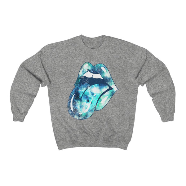 Blue Tie Dye Lips Tongue Out Distressed Unisex Crewneck Sweatshirt