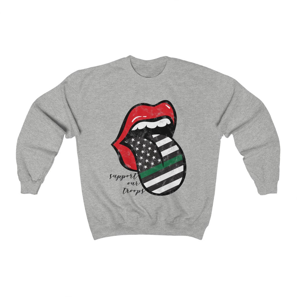 Military Flag Tongue Out Support Our Troops Distressed Unisex Sweatshirt