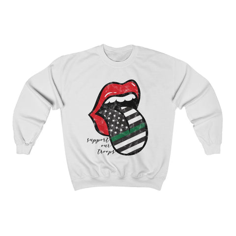 Military Flag Tongue Out Support Our Troops Distressed Unisex Sweatshirt