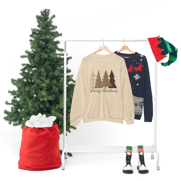 Brown Leopard Christmas Trees Unisex Sweatshirt