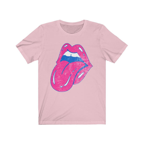 Hot Pink Lips Tongue Out Distressed Unisex Tee