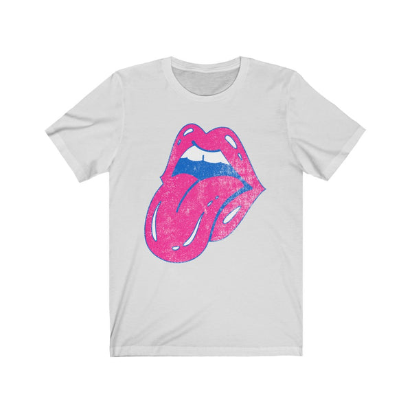 Hot Pink Lips Tongue Out Distressed Unisex Tee