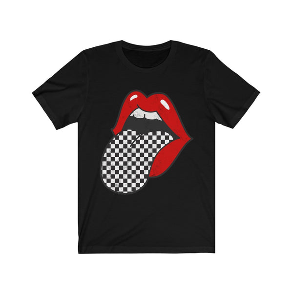 Red Lips Checkered Tongue Out Distressed Unisex Tee