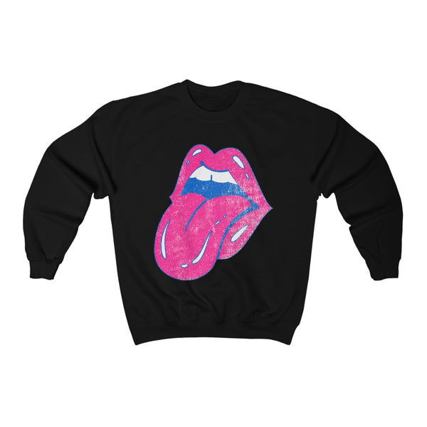 Hot Pink Lips Tongue Out Distressed Unisex Sweatshirt