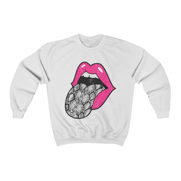 Pink Lips Snakeskin Tongue Out Distressed Unisex Sweatshirt