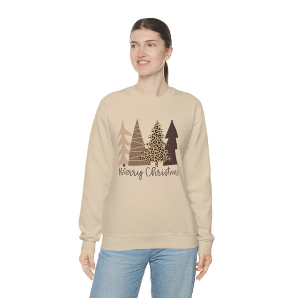 Brown Leopard Christmas Trees Unisex Sweatshirt