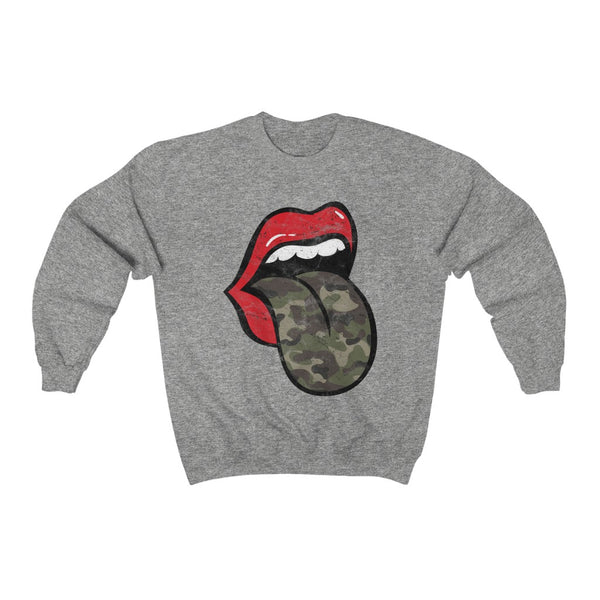 Red Lips Camo Tongue Out Distressed Unisex Sweatshirt